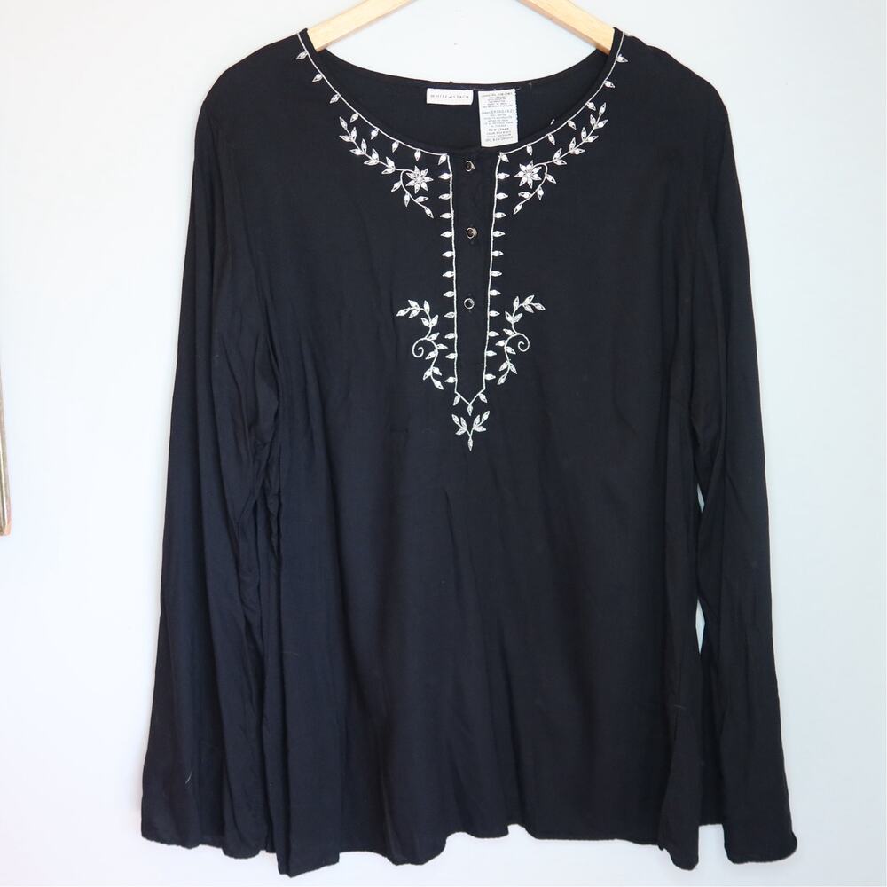 White Stag Black Silver Embroidered Boho Top XL 16/18